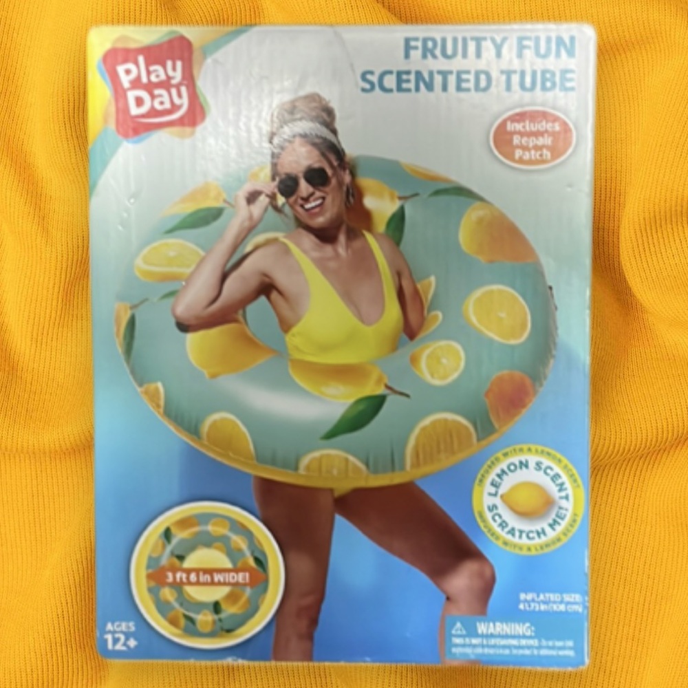 NIB Play Day Fruity Fun Scented Inflatable Pool Float Infused with Lemon Scent!